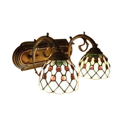 Tiffany Lattice Wall Sconce Art Glass with 2 Bulbs and Curved Arm for Hallway Lighting