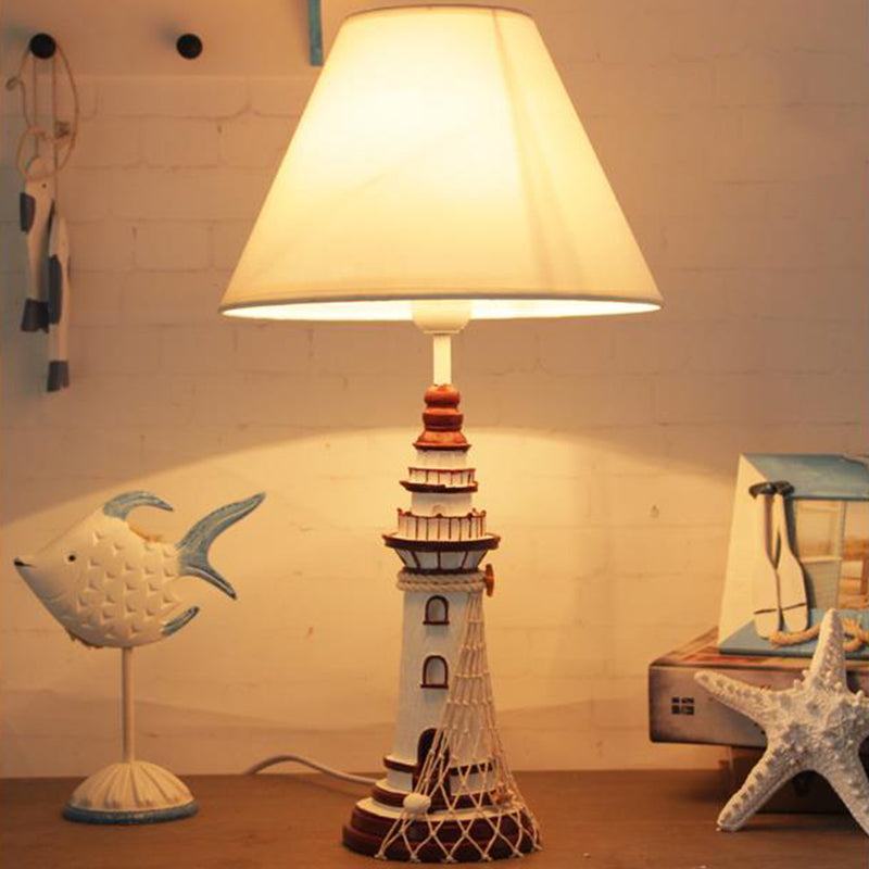 Lampe de table en résine pour enfants – Veilleuse phare rouge/bleu foncé avec télécommande et variateur d'intensité