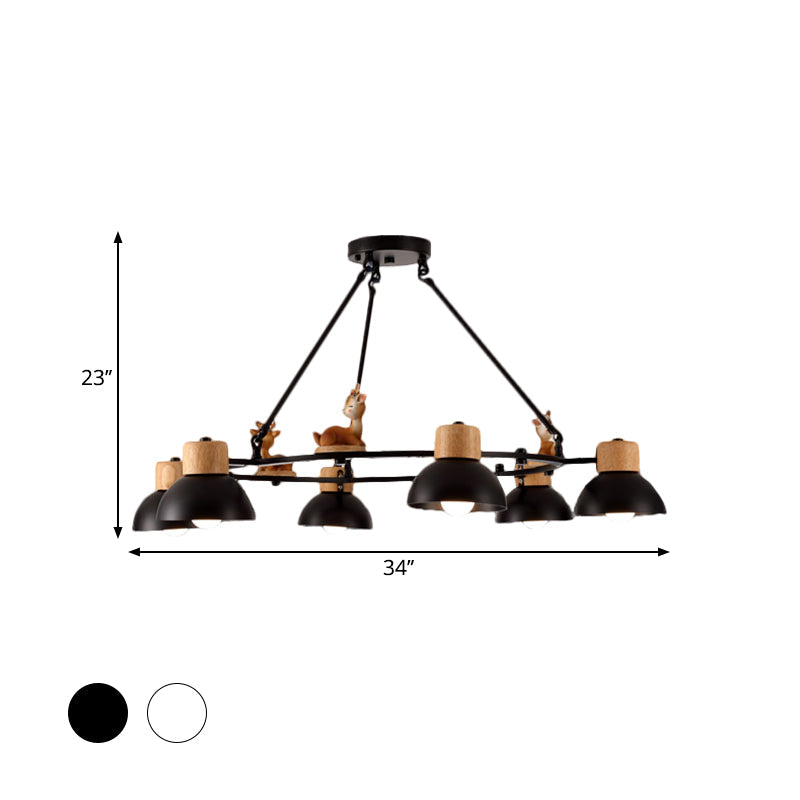 Lustre suspendu en forme de dôme pour enfants : éclairage à suspension en métal à 3/6 lumières avec décor de cerf/cheval en noir/blanc