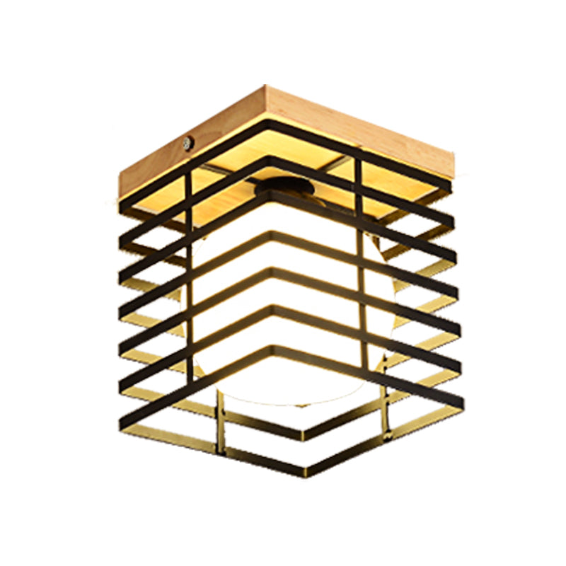 1-Light Black/White Metal Square Flush Mount Pendant Fixture for Corridor Ceiling
