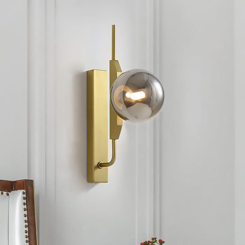 Gold Wall Sconce with White/Amber/Smoke Gray Glass Orb - Modern Bedroom Light Fixture