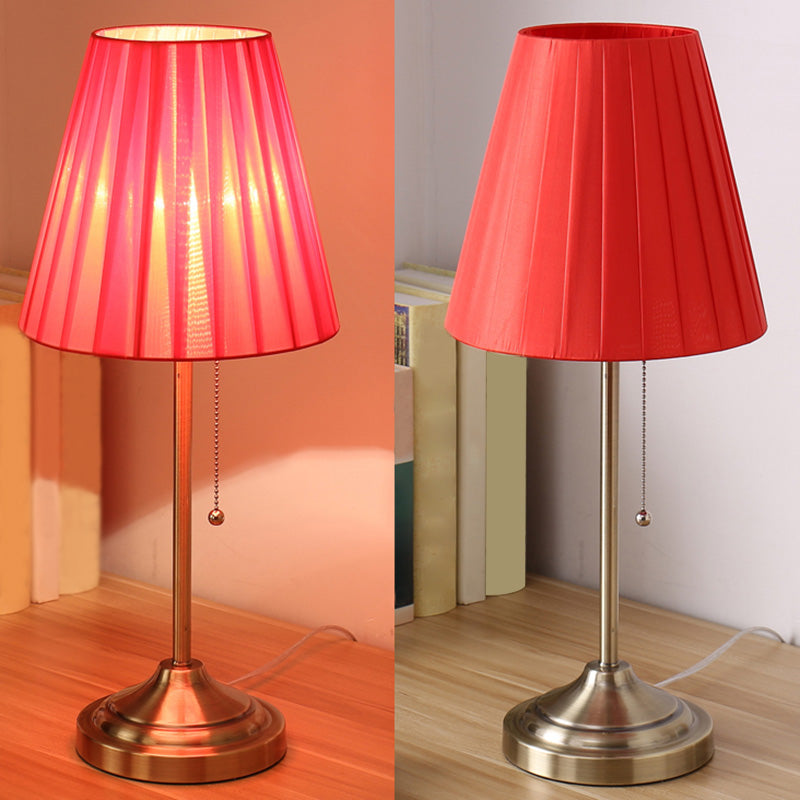 Pleated Empire Shade Table Lamp with Pull Chain - Elegant Bedroom Nightstand Light