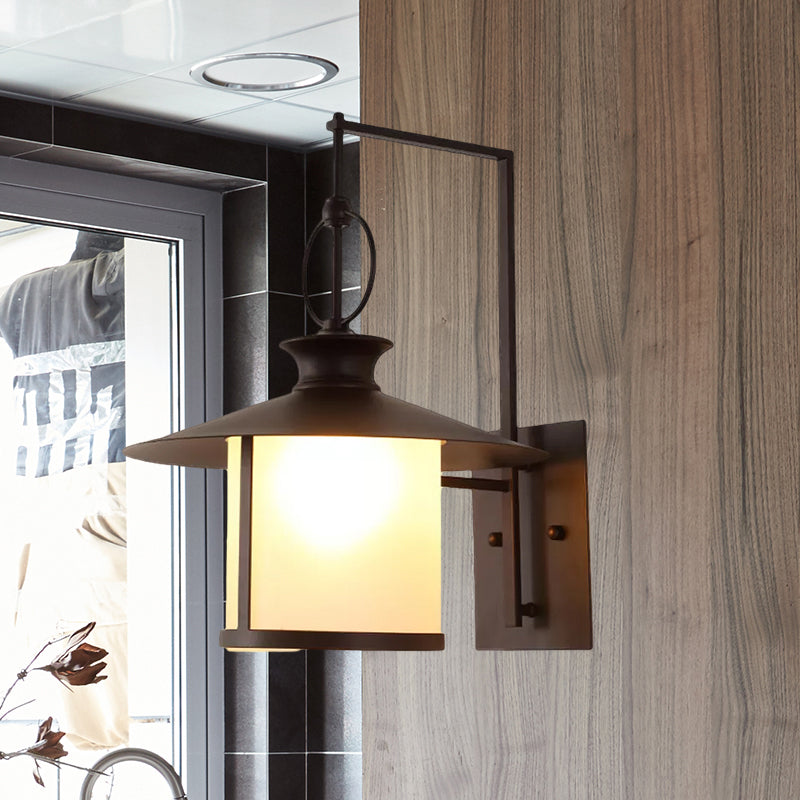 Opal Glass Sconce Light Vintage Royal Black Cone/Cylinder Outdoor Wall Lamp with One Bulb