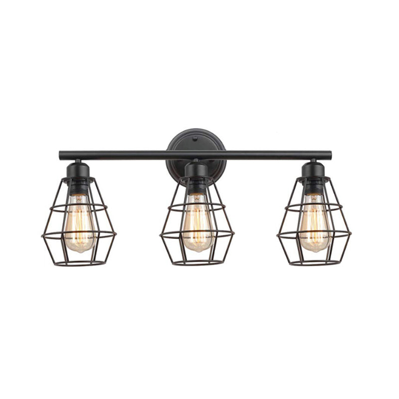 Industrial 3-Light Black Wall Sconce with Metal Cage Shade for Bathroom