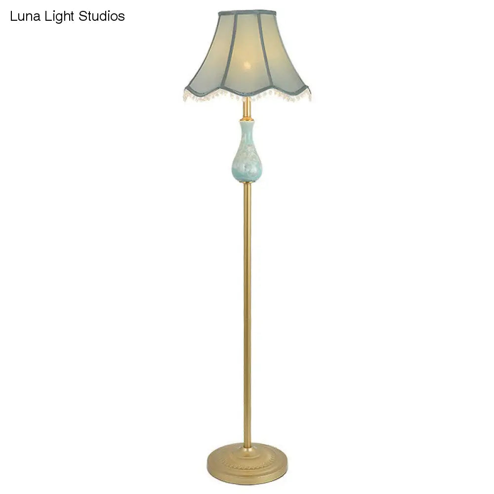 Traditional Bell Shade Fabric Standing Lamp with Foot Switch - Elegant Living Room Floor Light