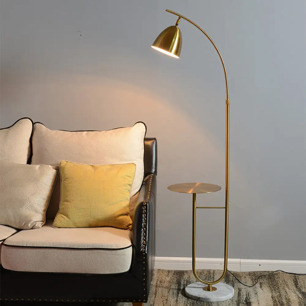Nordic Bell Shade Floor Lamp with Marble Base - Metallic Finish, Perfect for Living Room - 1 Bulb