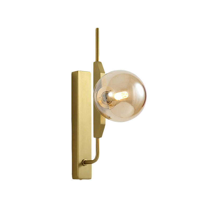 Gold Wall Sconce with White/Amber/Smoke Gray Glass Orb - Modern Bedroom Light Fixture