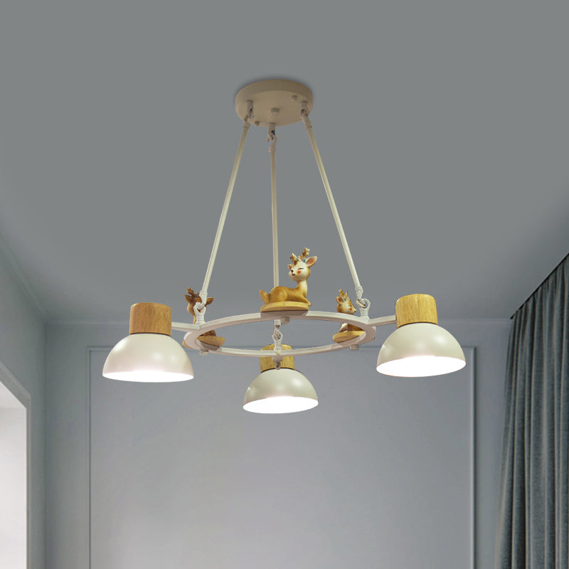 Lustre suspendu en forme de dôme pour enfants : éclairage à suspension en métal à 3/6 lumières avec décor de cerf/cheval en noir/blanc