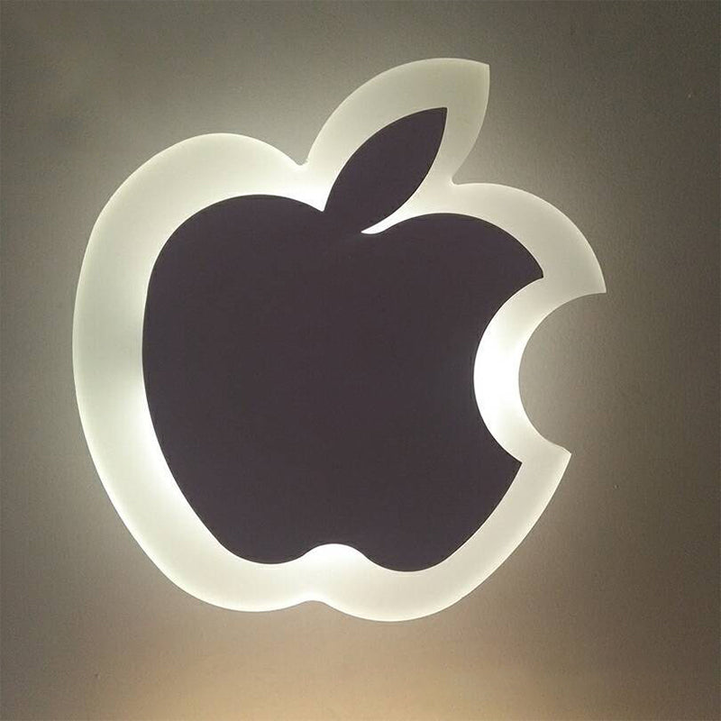 Applique murale LED à encastrer avec motif pomme/feuille/chat pour enfants – Petite applique murale en acrylique pour chambre d'enfant en blanc
