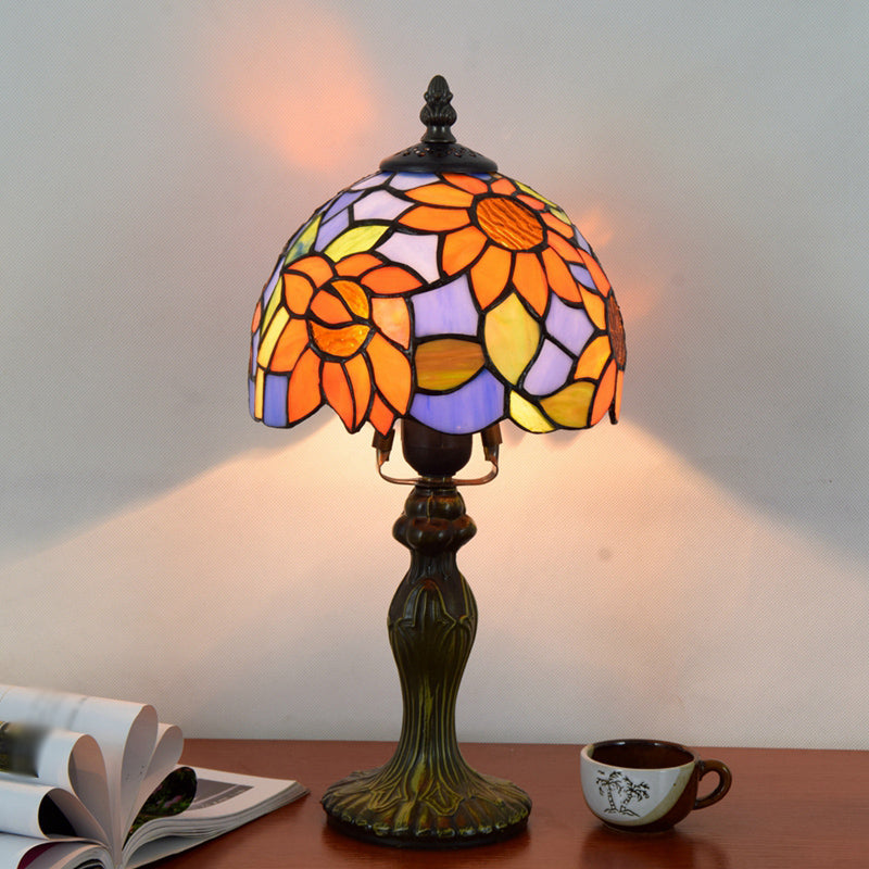 Stained Art Glass Dome Table Lamp - Unique Nightstand Lighting for Living Room Décor