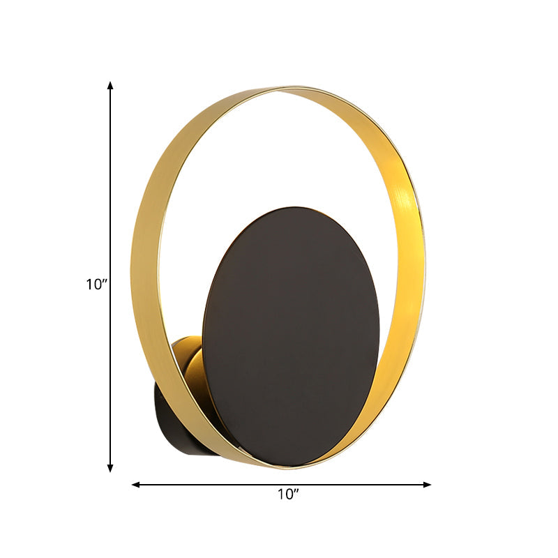 Mid Century Circle Sconce Light: Hotel Wall Mount in Black-Gold