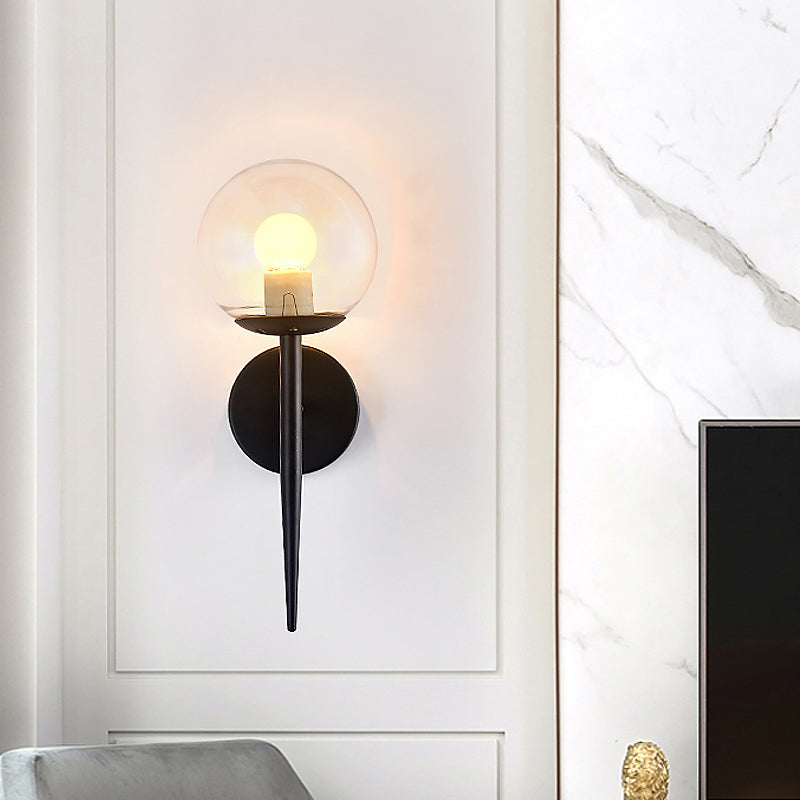 Clear Glass Mini Sphere Wall Lamp - Minimalist Living Room Sconce with Pencil Arm in Black/Gold