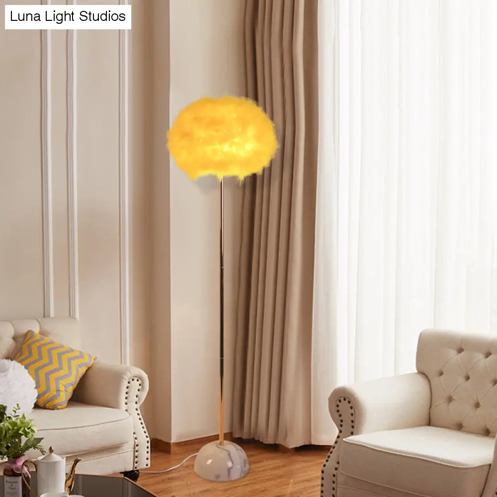 Yellow Hand-Woven Feather Sphere Floor Lamp - Nordic Style, 1 Head Floor Standing Light