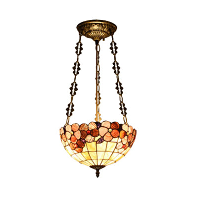 Scalloped Shade Semi Flush Stained Glass Ceiling Light Retro Style, 12