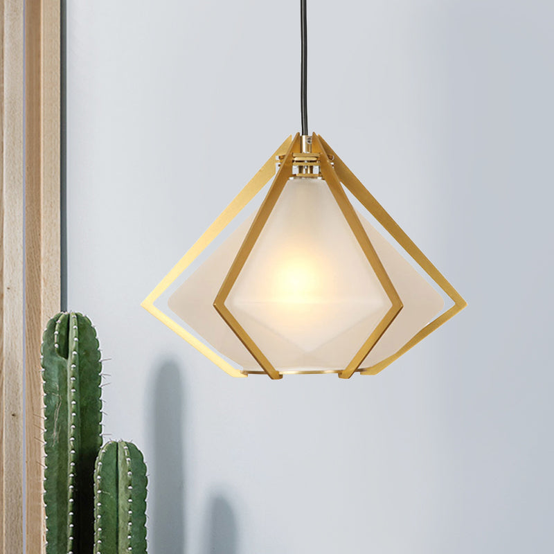 Modern Diamond Office Pendant Light, Green/White Glass, 5