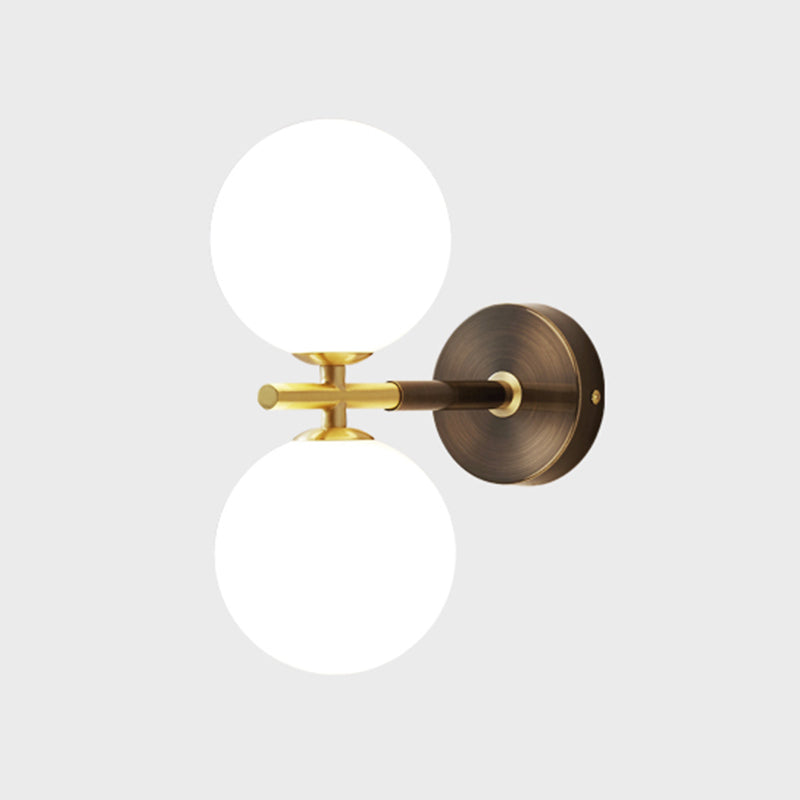 Modern Brass LED Wall Sconce Light - White Glass Mid Century Wall Fixture (1/2 Bulbs)
