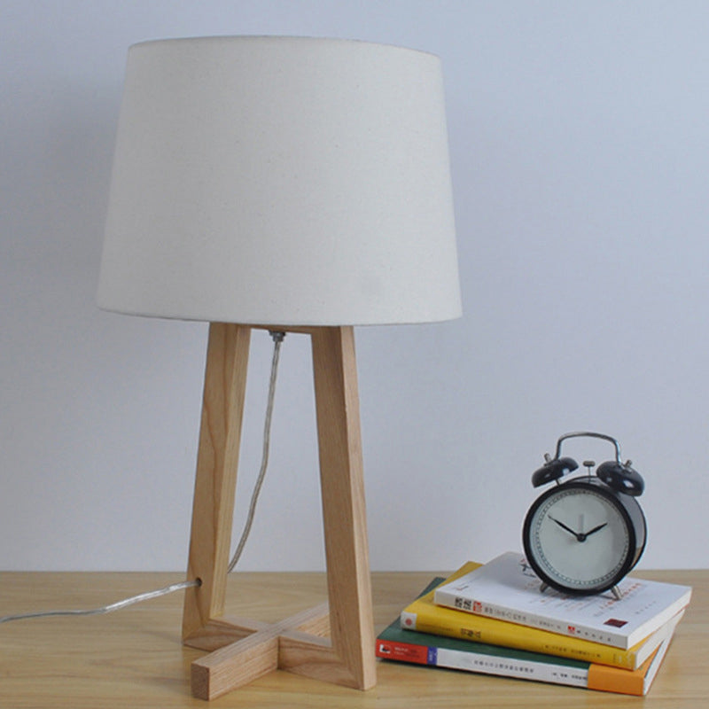 Lampe de table de nuit minimaliste en tissu pour chambre d'enfant – 1 tête, lampe de chevet en bois à 2 pieds