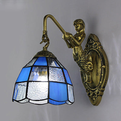 Barokke schansverlichting met rasterpatroon - Wit/blauw glazen wandgemonteerde lichtarmatuur voor gang