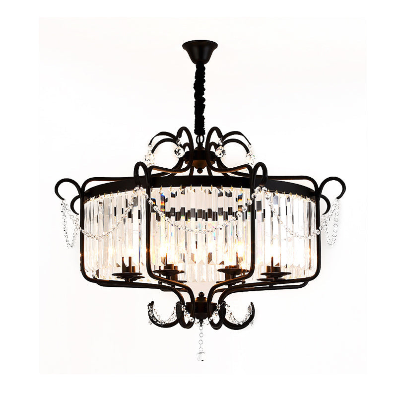 Faceted Clear Crystal Prism Lantern Chandelier with 8 Lights in Black/Gold - Contemporary Living Room Hanging Light