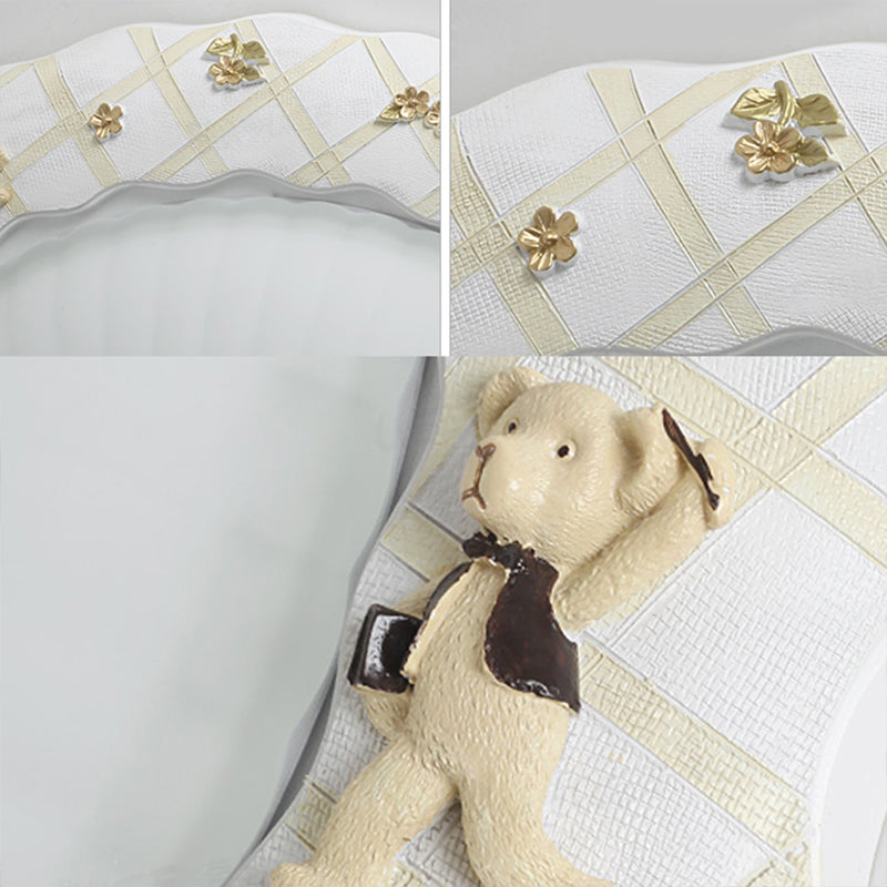 Kids Bear Flush Mount Ceiling Light for Baby Bedroom - White Fluted Glass Lamp