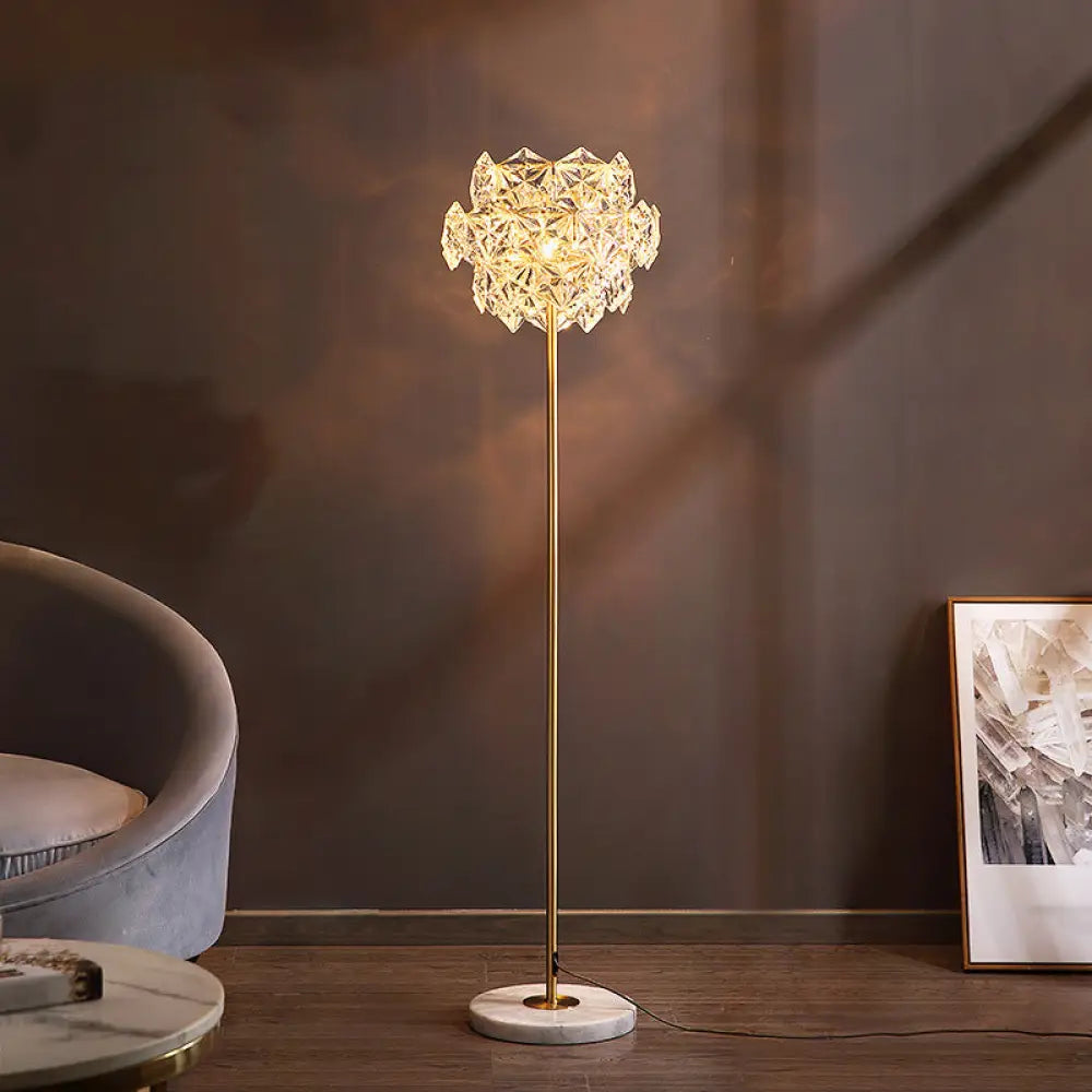 Snowflake Crystal Floor Lamp: Tiered Postmodern Lighting with 3 Bulbs, Brass Stand for Living Room