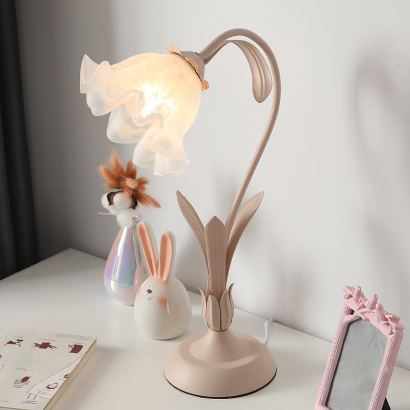 Lampe de nuit en verre dépoli Countryside – Forme de fleur, 1 lumière, lampe de table pour chambre d'enfant (rose/vert)