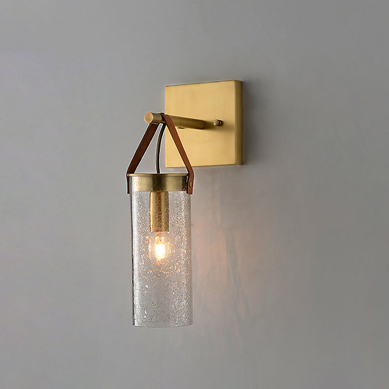 Postmodern Brass Wall Mounted Sconce with Clear Crack Glass - Stylish 1-Head Dining Room Lamp