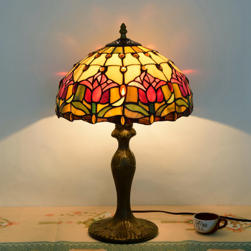 Decorative Stained Glass Dome Shade Table Lamp for Living Room - Nightstand Light