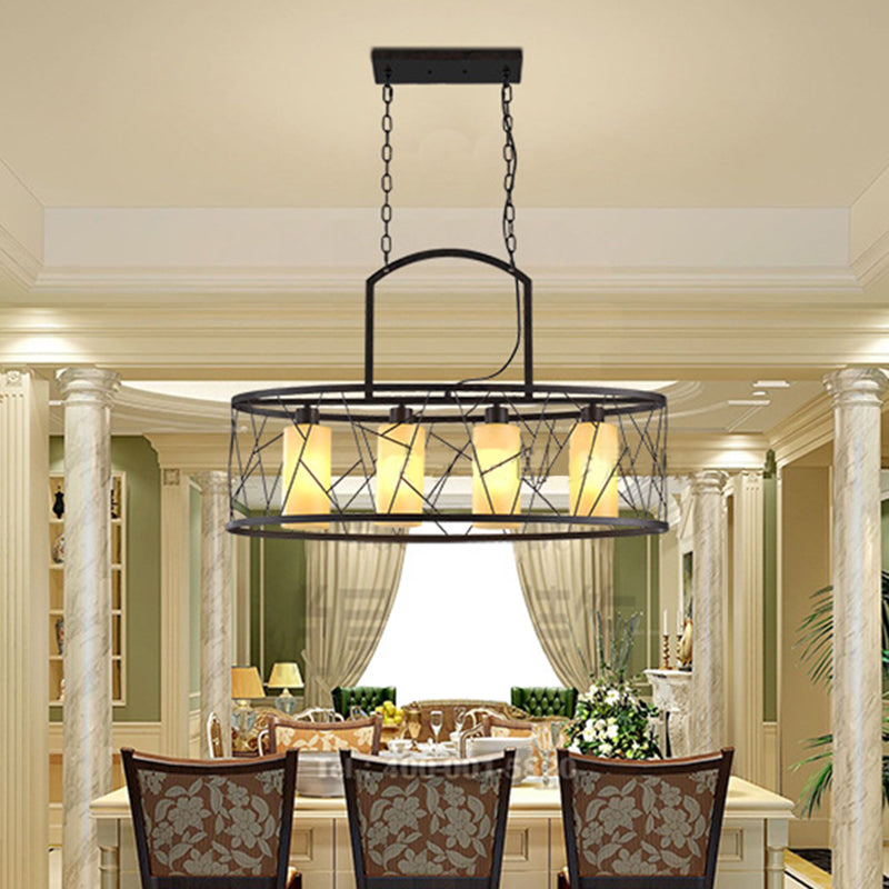 Classic Black Metal Rectangle Island Ceiling Light with 4 Hanging Lamps for Dining Room