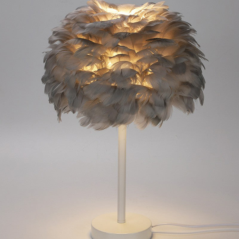 Nordic Style Feather Nightstand Lamp - 1-Light Living Room Table Light