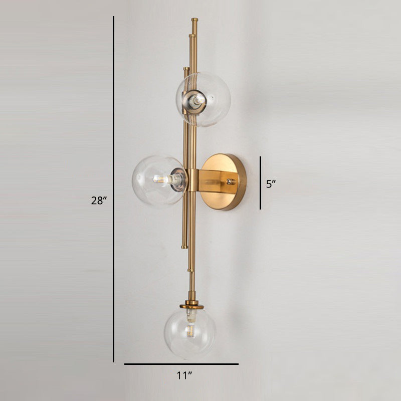 Mid Century Glass Orb Sconce: 3-Bulb Brass Finish Wall Lamp for Living Room