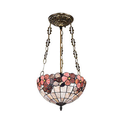Scalloped Shade Semi Flush Stained Glass Ceiling Light Retro Style, 12