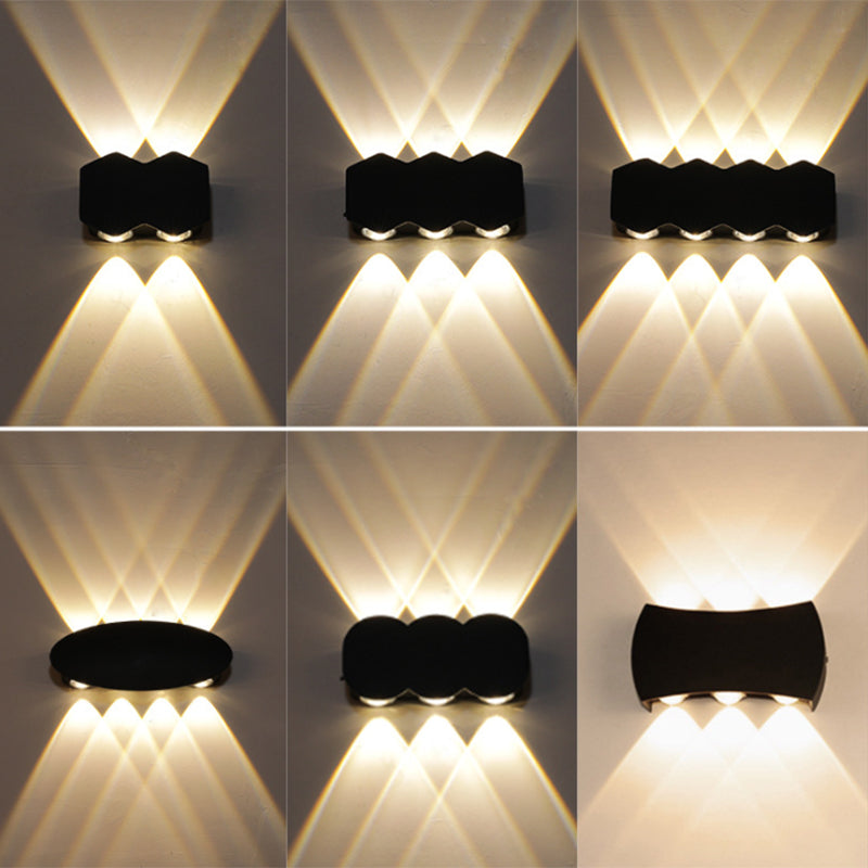 Nordic Metallic Mini Wandlamp - Ellips/Curve/Honingraat Design - 4/6-Lamp LED Wall Washer Sconce in Zwart voor Gangen