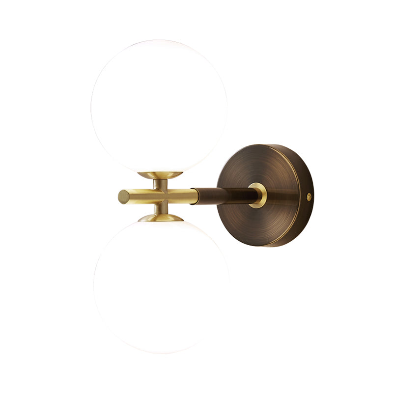 Modern Brass LED Wall Sconce Light - White Glass Mid Century Wall Fixture (1/2 Bulbs)