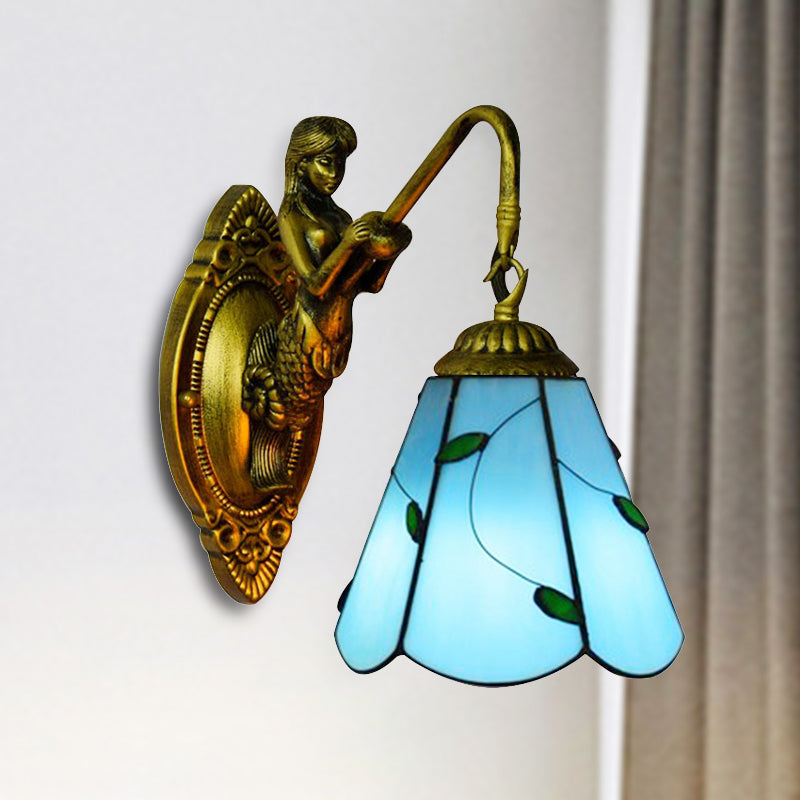 Tiffany Lily Blue/Yellow Glass Wall Sconce for Hallway - Elegant Head Mounted Light Fixture