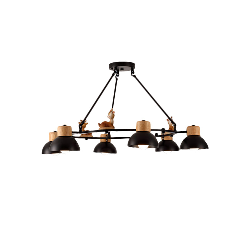 Lustre suspendu en forme de dôme pour enfants : éclairage à suspension en métal à 3/6 lumières avec décor de cerf/cheval en noir/blanc