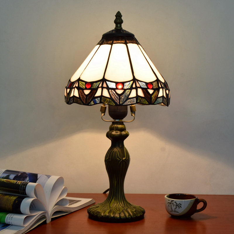 Stained Art Glass Dome Table Lamp - Unique Nightstand Lighting for Living Room Décor