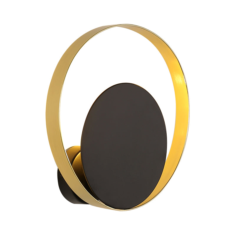 Mid Century Circle Sconce Light: Hotel Wall Mount in Black-Gold