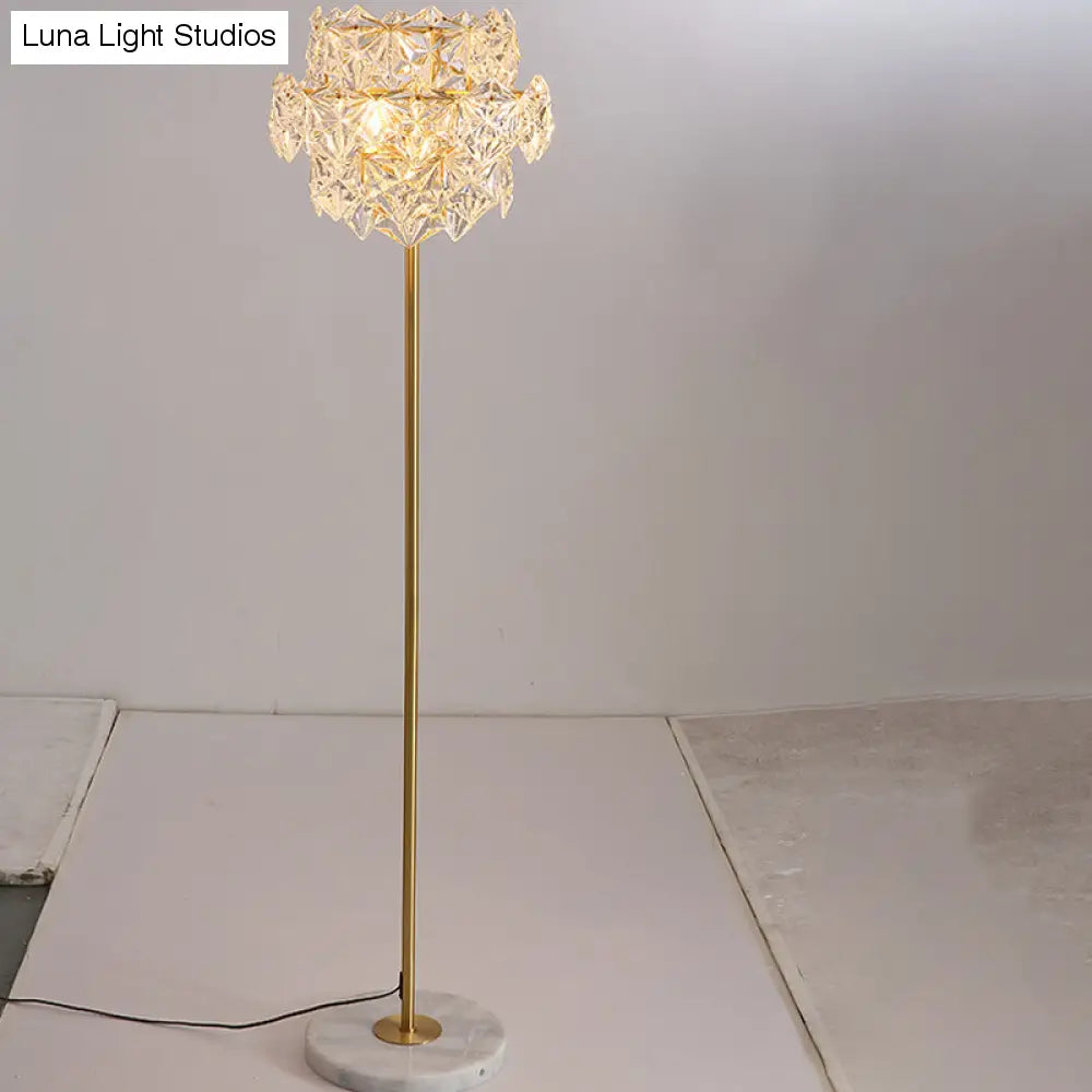 Snowflake Crystal Floor Lamp: Tiered Postmodern Lighting with 3 Bulbs, Brass Stand for Living Room