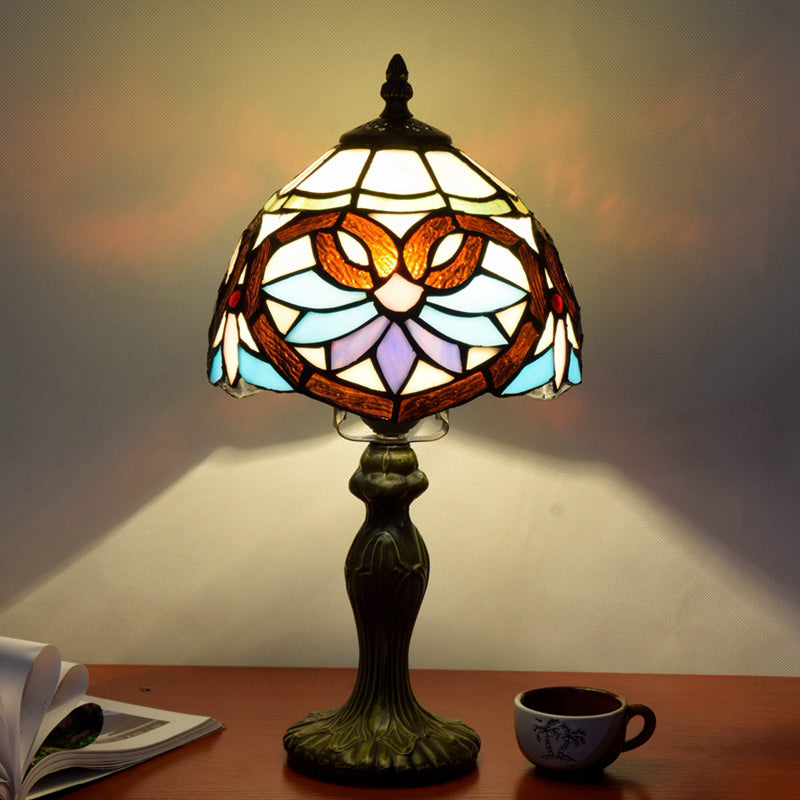 Stained Art Glass Dome Table Lamp - Unique Nightstand Lighting for Living Room Décor
