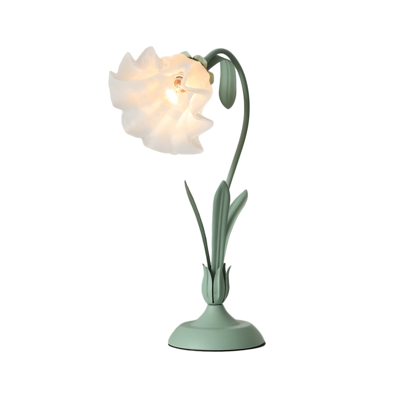 Lampe de nuit en verre dépoli Countryside – Forme de fleur, 1 lumière, lampe de table pour chambre d'enfant (rose/vert)