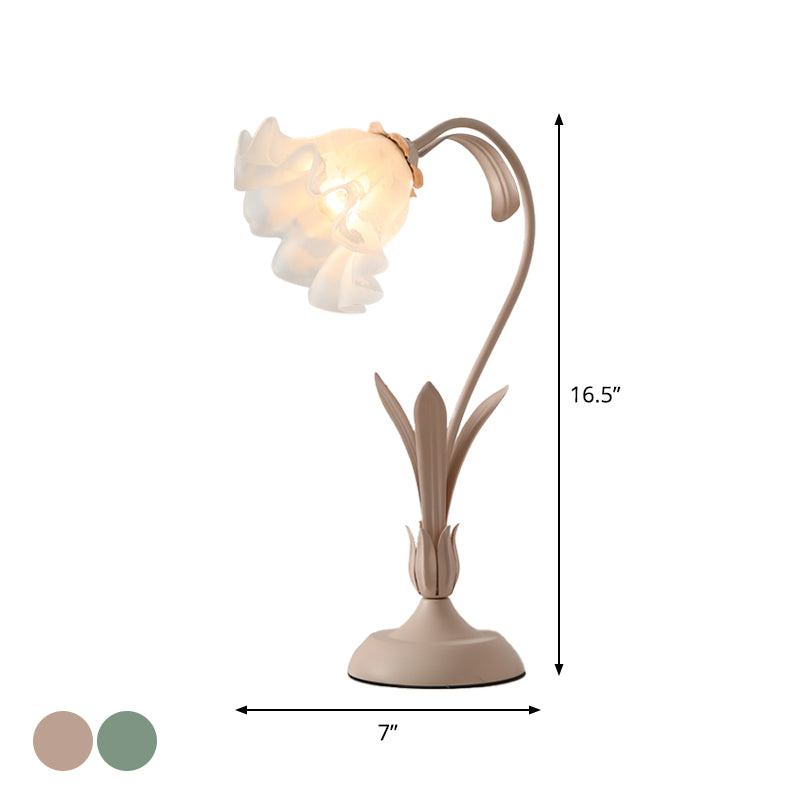 Lampe de nuit en verre dépoli Countryside – Forme de fleur, 1 lumière, lampe de table pour chambre d'enfant (rose/vert)