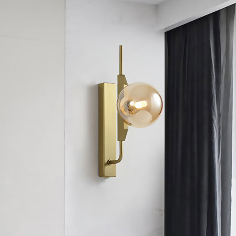 Gold Wall Sconce with White/Amber/Smoke Gray Glass Orb - Modern Bedroom Light Fixture
