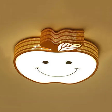 Smiling Apple Kids Ceiling Lamp - Contemporary Flush Mount Light