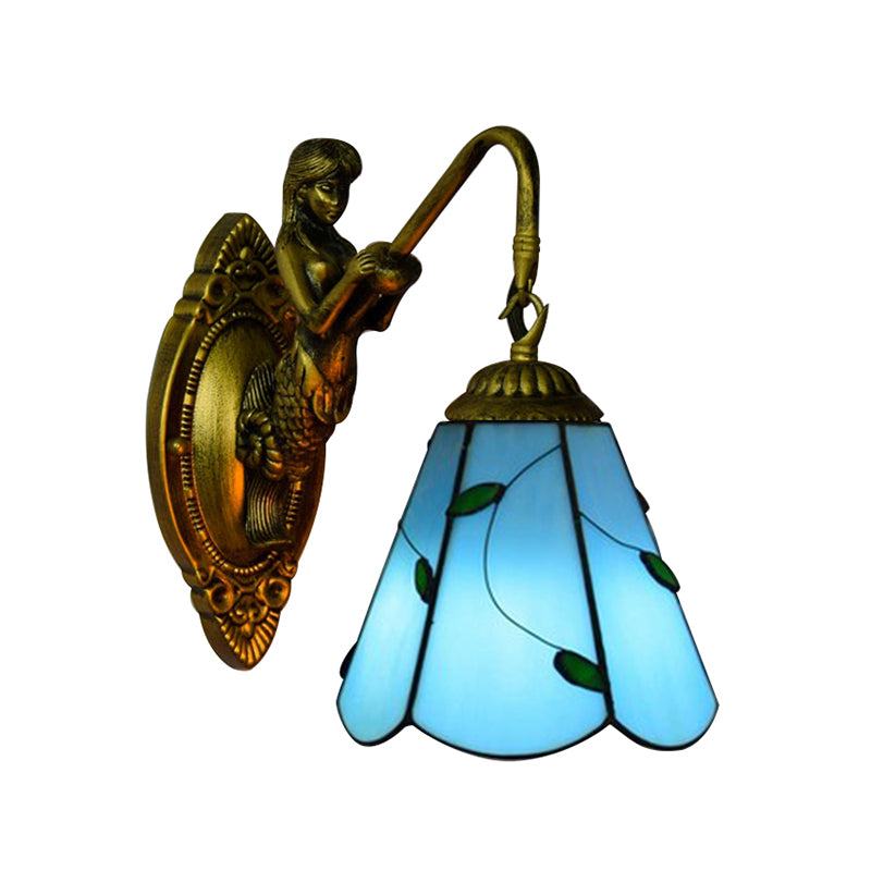 Tiffany Lily Blue/Yellow Glass Wall Sconce for Hallway - Elegant Head Mounted Light Fixture