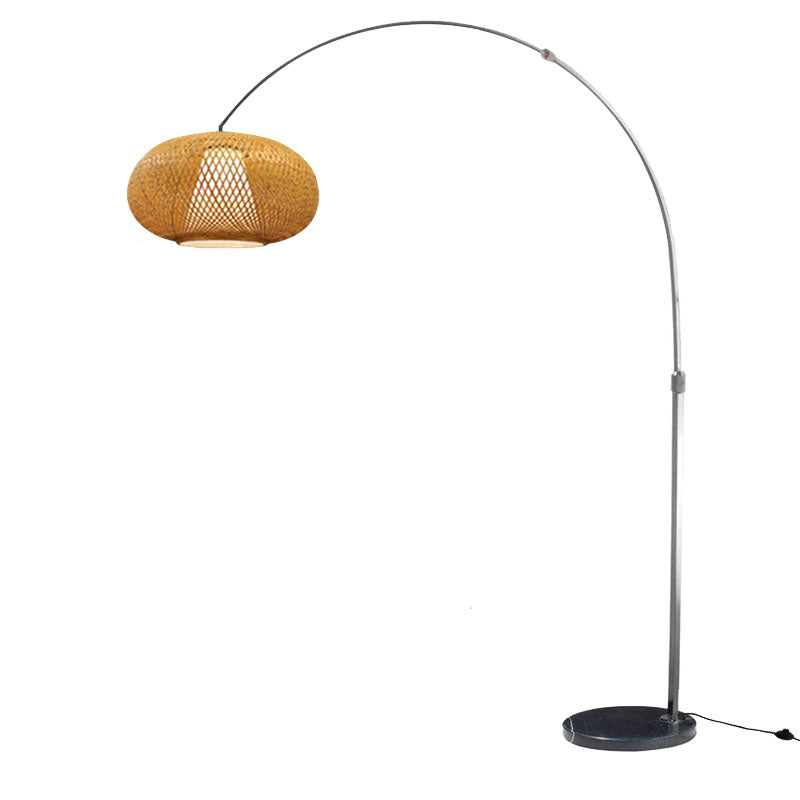 Bamboo Standing Fishing Rod Floor Lamp with Swivel Shade - Wood Reading Light