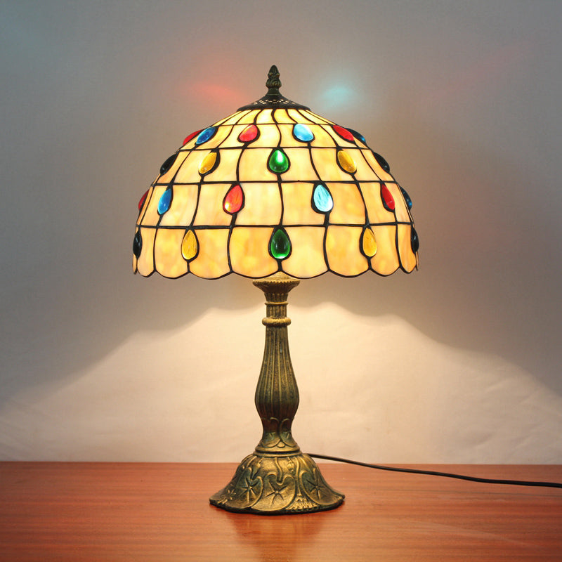 Decorative Stained Glass Dome Shade Table Lamp for Living Room - Nightstand Light