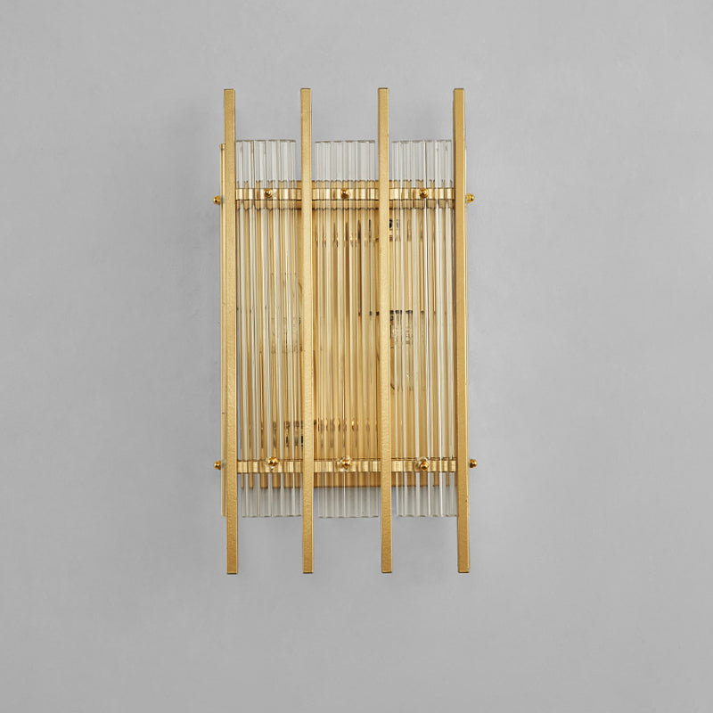 Goudkleurig wandgemonteerd lichtarmatuur met heldere kristallen staven - Modern cilindrisch/rechthoekig ontwerp - Ideaal voor gangen (2 koppen)