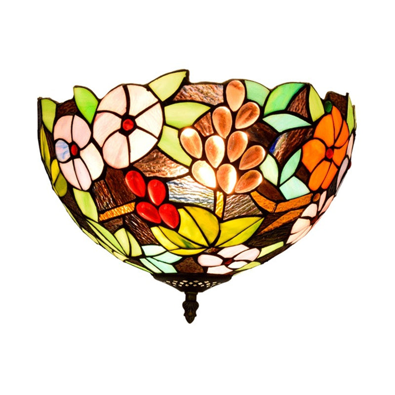 Flower Ceiling Lighting Tiffany Brass Flush Mount Light for Hallway - 2/3 Lights, 12