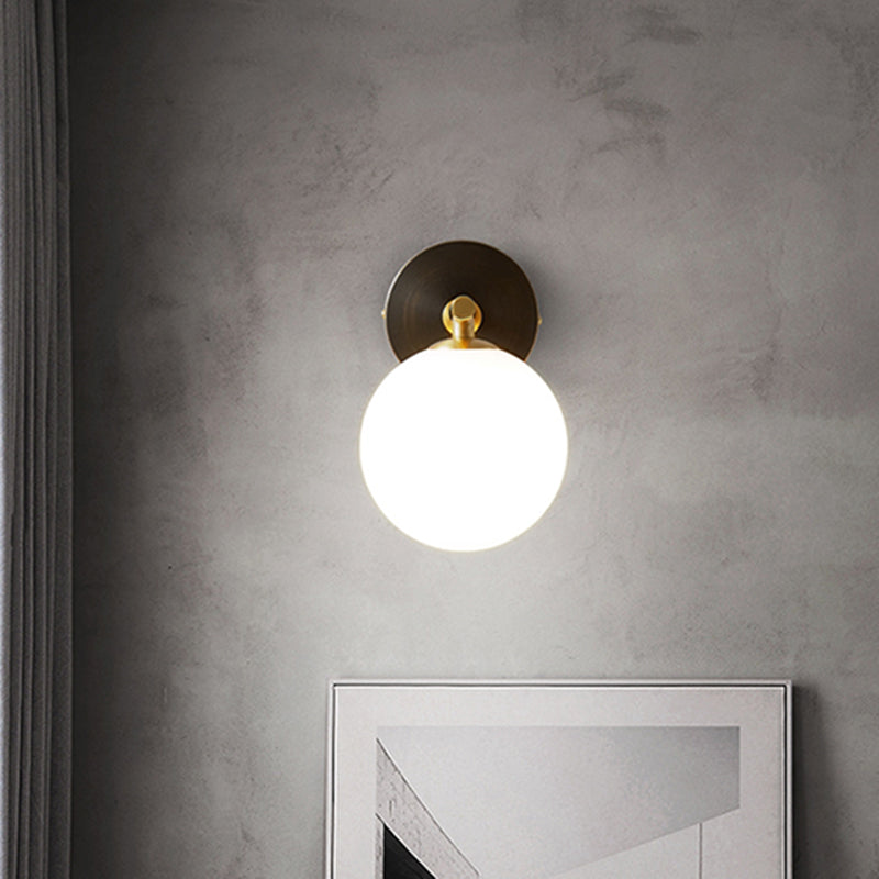 Modern Brass LED Wall Sconce Light - White Glass Mid Century Wall Fixture (1/2 Bulbs)